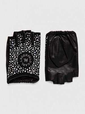 Rękawiczki skórzane Karl Lagerfeld czarne
