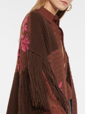 Poncho con bordado de seda de algodón Valentino rosa