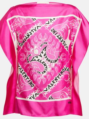 Копринен шал с принт Valentino розово