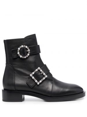 Кожени обувки до глезена с кристали Stuart Weitzman черно