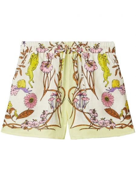 Lanene kratke hlače s cvjetnim printom s printom Tory Burch bež