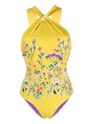 Květinové plavky s potiskem z polyesteru Silvia Tcherassi - žlutá
