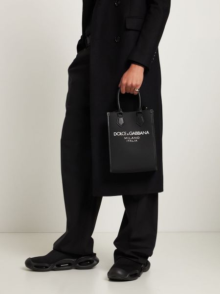 Kožená shopper kabelka z nylonu Dolce & Gabbana černá