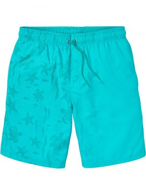 Plavecké šortky s potlačou z polyesteru Bonprix - tyrkysová