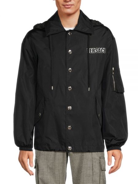 Нейлоновая куртка с капюшоном с принтом Versace черная