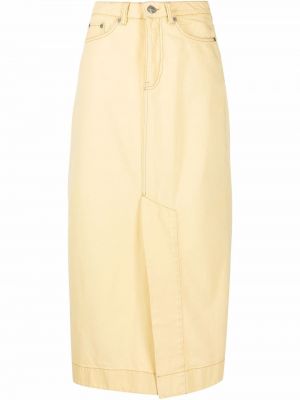 Джинсовая с разрезом юбка макси длинная Ganni, желтый