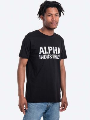 Черная хлопковая футболка с принтом Alpha Industries