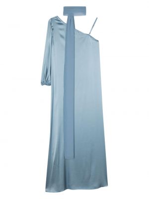 Satynowa sukienka wieczorowa asymetryczna Seventy niebieska
