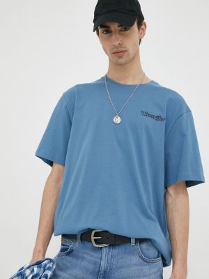 Памучна тениска с дълъг ръкав с принт Wrangler синьо