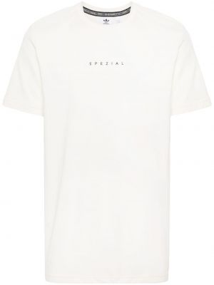 Памучна тениска с цип Adidas бяло