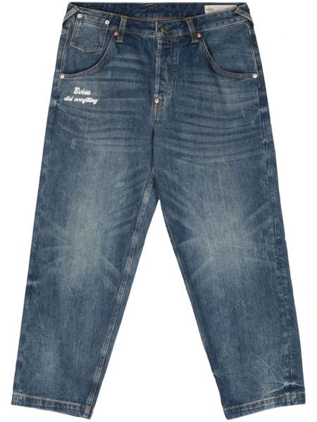 Jeans skinny avec imprimé slogan à imprimé Evisu bleu