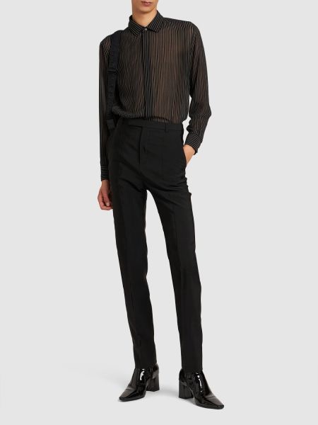 Pruhovaná hedvábná košile Saint Laurent černá