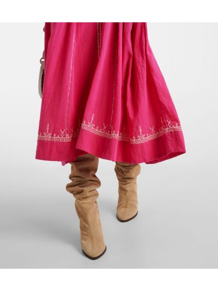 Vestido midi con bordado de algodón Marant Etoile rosa