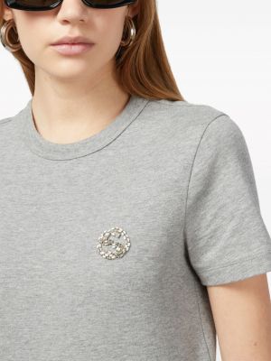 Koszulka bawełniana z kryształkami Gucci szara