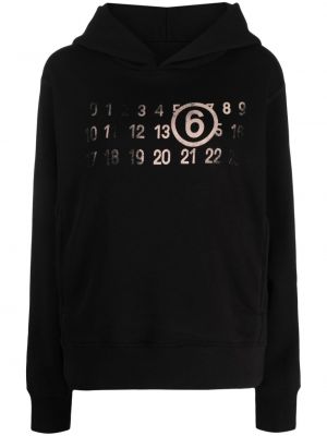 Raštuotas medvilninis džemperis su gobtuvu Mm6 Maison Margiela juoda