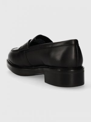 Kožené mokasíny na podpatku na plochém podpatku Calvin Klein černé