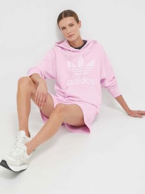 Bluza z kapturem bawełniana z nadrukiem Adidas Originals różowa