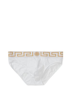 Белые мужские слипоны с логотипом на талии Versace