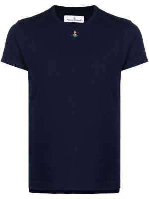 Bombažna majica z vezenjem Vivienne Westwood modra
