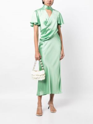 Drapované saténové midi šaty Acler zelené