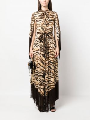 Leopardí koktejlové šaty s třásněmi s potiskem Roberto Cavalli