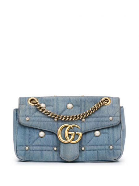 Crossbody torbica sa perlicama sa šiljcima Gucci Pre-owned plava