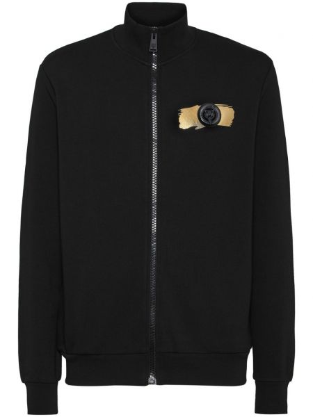Kokvilnas sportiska stila džemperis ar rāvējslēdzēju Plein Sport melns