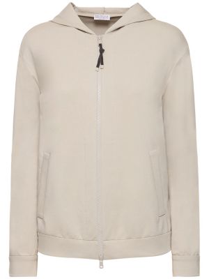 Chemise en coton à capuche en jersey Brunello Cucinelli gris