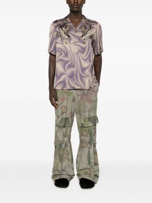 Košile s knoflíky s potiskem s abstraktním vzorem Dries Van Noten fialová