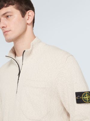 Pamučni laneni džemper s patentnim zatvaračem Stone Island bež