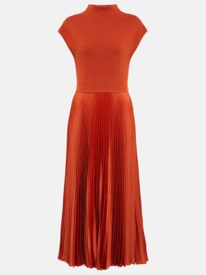 Pliszírozott midi ruha Polo Ralph Lauren narancsszínű
