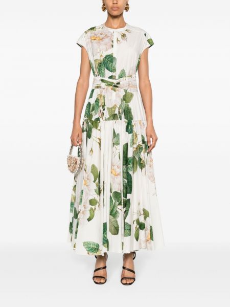 Květinové bavlněné dlouhé šaty s potiskem Giambattista Valli bílé