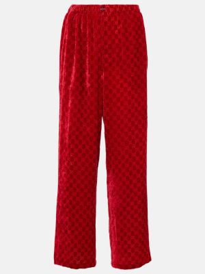 Sametové kalhoty relaxed fit Gucci červené