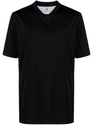 T-shirt en coton à col v Brunello Cucinelli noir