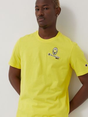 Памучна тениска с дълъг ръкав с апликация Champion жълто