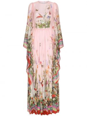 Копринена макси рокля на цветя с принт Dolce & Gabbana розово