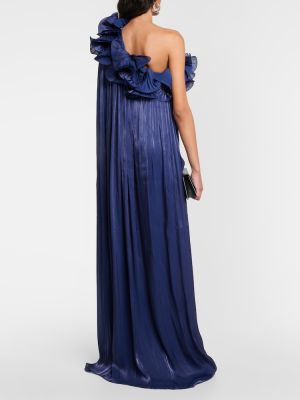 Sukienka długa z falbankami Costarellos niebieska