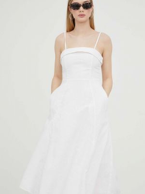 Lniana sukienka midi Abercrombie & Fitch biała