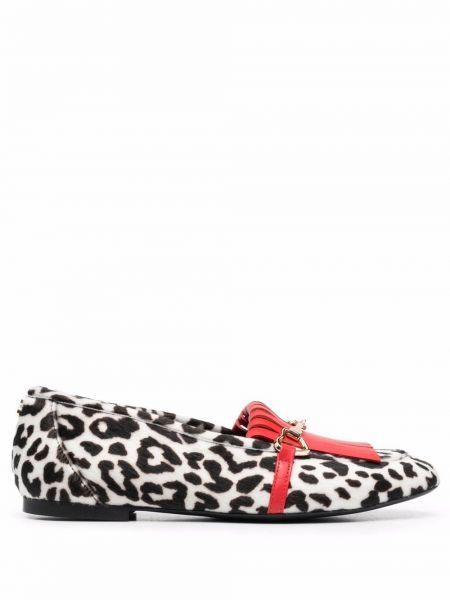 Leopardmønstret skinn loafers med print Love Moschino hvit