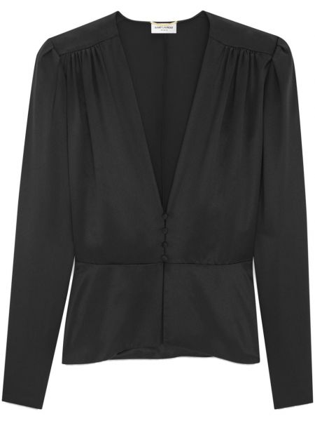 Пеплум копринена блуза Saint Laurent черно