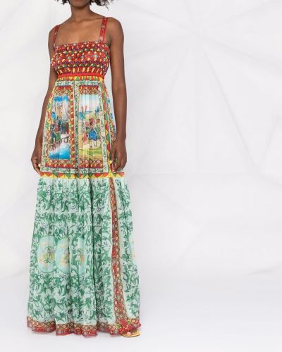 Šifonové dlouhé šaty s potiskem Dolce & Gabbana zelené