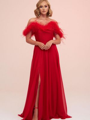 Вечернее платье с перьями Carmen красное