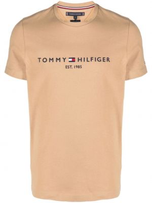 Памучна тениска с принт Tommy Hilfiger кафяво