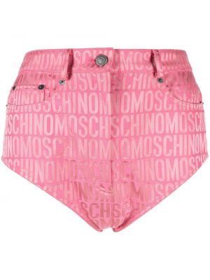 Shorts di jeans con stampa Moschino rosa