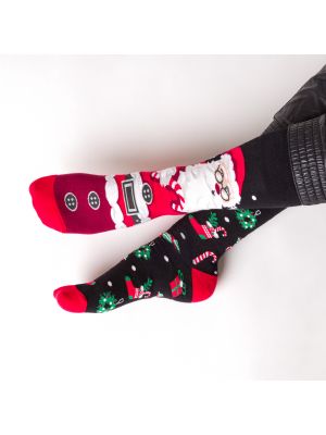 Vianočné bavlnené ponožky na podpätku More - čierna