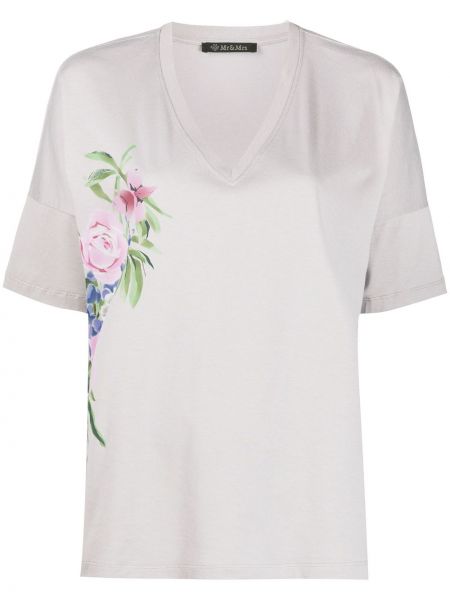 Camiseta de flores con escote v Mr & Mrs Italy gris