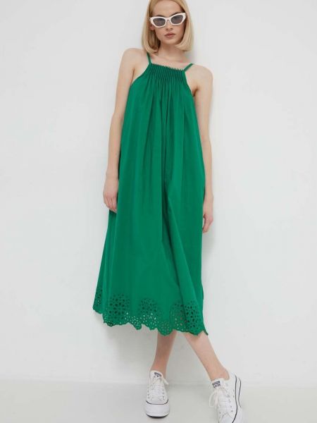 Зеленое хлопковое длинное платье Desigual