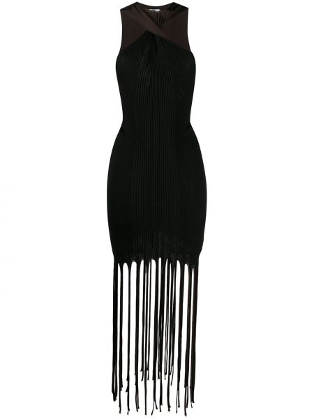 Sukienka koktajlowa z frędzli Bottega Veneta czarna