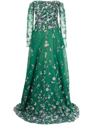 Tylové večerné šaty s korálky Saiid Kobeisy zelená