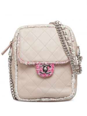 Tvídová taška přes rameno Chanel Pre-owned růžová